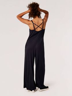 Style 1-1648031409-74 APRICOT Black Size 4 Spaghetti Strap Pockets Jumpsuit Dress on Queenly