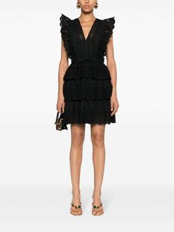 Style 1-1780678942-5 Ulla Johnson Black Size 0 Ruffles Wednesday 1-1780678942-5 Sorority Cocktail Dress on Queenly