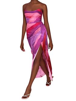 Style 1-1807413989-425 hutch Pink Size 8 Side Slit Satin Straight Dress on Queenly