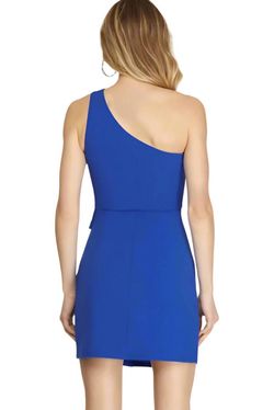 Style 1-1878851773-149 SHE + SKY Blue Size 12 Free Shipping Tall Height Polyester Spandex One Shoulder Cocktail Dress on Queenly