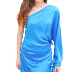 Style 1-2082267053-74 Strut & Bolt Blue Size 4 Silk Side Slit Sorority Rush Cocktail Dress on Queenly