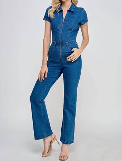 Style 1-271669105-74 The Vintage Shop Blue Size 4 Spandex Belt Jumpsuit Dress on Queenly