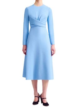 Style 1-2848628499-5481 Emilia Wickstead Blue Size 12 Long Sleeve Flare Cocktail Dress on Queenly