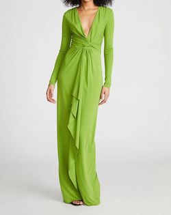 Style 1-3211326229-425 HALSTON HERITAGE Green Size 8 V Neck Long Sleeve Straight Dress on Queenly