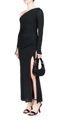 Style 1-3213796297-6256 BEC + BRIDGE Black Tie Size 4 One Shoulder Jersey Side slit Dress on Queenly