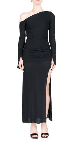 Style 1-3213796297-6256 BEC + BRIDGE Black Tie Size 4 One Shoulder Jersey Side slit Dress on Queenly