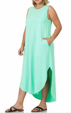 Style 1-3547512437-149 ZENANA Light Green Size 12 Floor Length Pockets Straight Dress on Queenly