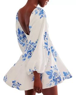 Style 1-3588503434-74 Free People Blue Size 4 Floral Mini Cocktail Dress on Queenly