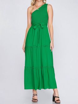 Style 1-593027826-149 SHE + SKY Green Size 12 Polyester Military Floor Length One Shoulder Straight Dress on Queenly