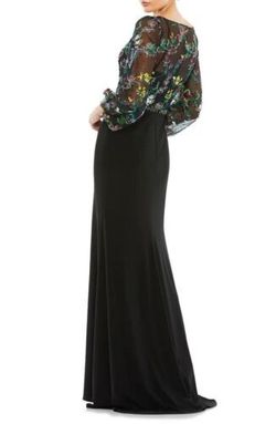 Mac Duggal Black Size 8 V Neck Floral A-line Dress on Queenly