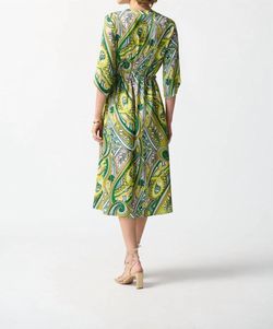 Style 1-1290663574-238 Joseph Ribkoff Green Size 12 Satin Sleeves V Neck High Neck Cocktail Dress on Queenly