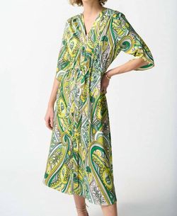 Style 1-1290663574-238 Joseph Ribkoff Green Size 12 High Neck Polyester Pattern Plus Size Cocktail Dress on Queenly