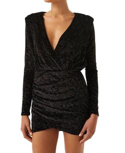 Style 1-1384850223-70 Misa Los Angeles Black Size 0 Polyester Shiny V Neck Long Sleeve Cocktail Dress on Queenly