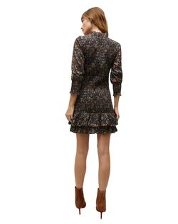 Style 1-1606600492-1901 Veronica Beard Black Size 6 Floral Ruffles Wednesday Summer Cocktail Dress on Queenly