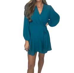 Style 1-1989194270-149 KLd. Signature Blue Size 12 Teal Sorority Sleeves Cocktail Dress on Queenly