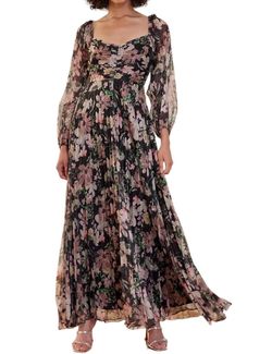 Style 1-2346504228-70 LUCY PARIS Black Size 0 Military Floor Length Floral Straight Dress on Queenly