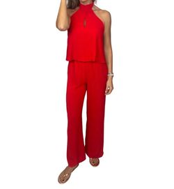 Style 1-2765057383-149 KLd. Signature Red Size 12 Halter Spandex Plus Size Jumpsuit Dress on Queenly