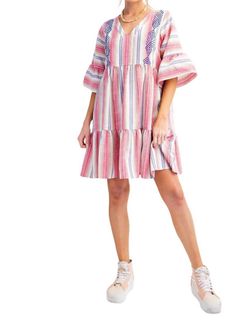 Style 1-2922212811-149 Easel Pink Size 12 V Neck Mini Casual Cocktail Dress on Queenly