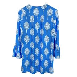 Style 1-3965623863-14 Katherine Way Blue Size 0 Print Sleeves V Neck Cocktail Dress on Queenly