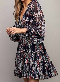 Style 1-537145005-149 ee:some Blue Size 12 Polyester Ruffles Floral Navy Cocktail Dress on Queenly