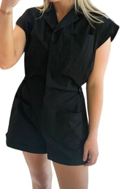 Style 1-4055323082-149 BETTER BE Black Size 12 Sleeves Pockets Mini High Neck Jumpsuit Dress on Queenly