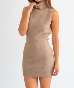 Style 1-2653987654-74 LE LIS Brown Size 4 Mini Sorority High Neck Cocktail Dress on Queenly