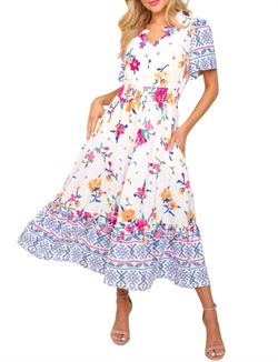 Style 1-2522816178-611 Haptics White Size 16 Polyester Pockets Floral Straight Dress on Queenly