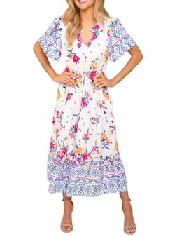 Style 1-2522816178-611 Haptics White Size 16 Polyester Pockets Floral Straight Dress on Queenly