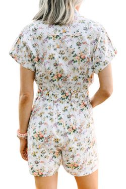 Style 1-467773382-149 entro White Size 12 Tall Height High Neck Floral Jumpsuit Dress on Queenly