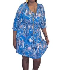 Style 1-3386623380-149 Savanna Jane Blue Size 12 Mini Casual Sheer Cocktail Dress on Queenly