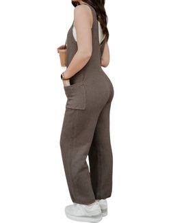 Style 1-2463662914-149 Ces Femme Brown Size 12 Free Shipping Floor Length Pockets Jumpsuit Dress on Queenly