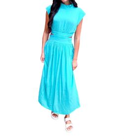 Style 1-1633832254-892 Sincerely Ours Blue Size 8 Turquoise High Neck Military Floor Length Straight Dress on Queenly