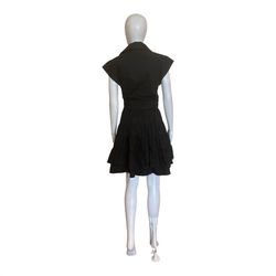 Style 1-2255846506-70 DELUC Black Size 0 Ruffles V Neck High Neck Cocktail Dress on Queenly