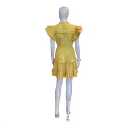 Style 1-3338034505-74 CELiA B Yellow Size 4 V Neck Cap Sleeve Cocktail Dress on Queenly