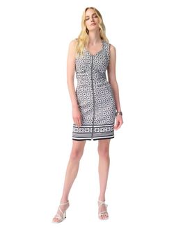 Style 1-419537611-1901 Joseph Ribkoff Black Size 6 Spandex Mini Print Cocktail Dress on Queenly