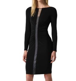 Style 1-42367350-98 Joseph Ribkoff Black Size 10 Polyester Long Sleeve Cocktail Dress on Queenly