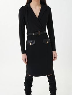 Style 1-3096445254-1901 Joseph Ribkoff Black Size 6 Tall Height Polyester Spandex Belt Cocktail Dress on Queenly