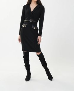 Style 1-3096445254-1901 Joseph Ribkoff Black Size 6 Tall Height Polyester Spandex Belt Cocktail Dress on Queenly