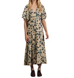 Style 1-769765485-74 THE GREAT. Blue Size 4 V Neck Floral Straight Dress on Queenly