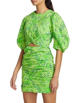 Style 1-1750042891-1498 RHODE Green Size 4 Sorority Rush Cut Out Sleeves Mini Cocktail Dress on Queenly