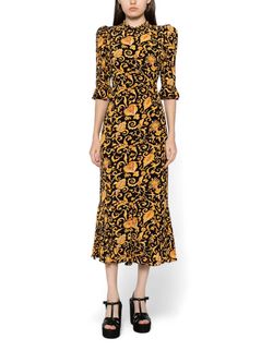 Style 1-3877117366-1498 RHODE Gold Size 4 Print Black Tie Cocktail Dress on Queenly