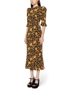 Style 1-3877117366-425 RHODE Gold Size 8 Floral Polyester Straight Cocktail Dress on Queenly