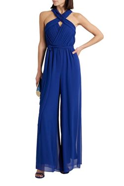 Style 1-1232611504-1219 BADGLEY MISCHKA Blue Size 4 Free Shipping Polyester Jewelled Jumpsuit Dress on Queenly