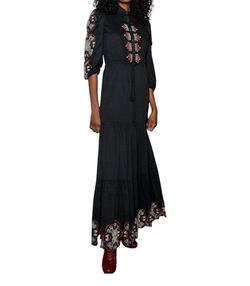 Style 1-1351517852-70 CAROLINA K Black Size 0 Belt High Neck Embroidery 1-1351517852-70 Straight Dress on Queenly