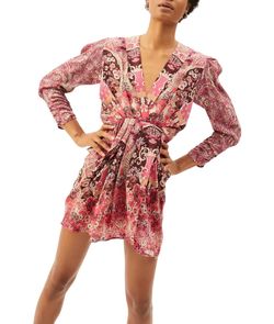 Style 1-1453715535-70 Maria Cher Pink Size 0 Long Sleeve Floral Sleeves Mini Cocktail Dress on Queenly