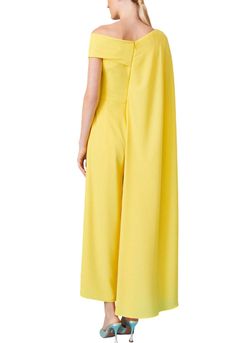 Style 1-1953559085-162 Talbot Runhof Yellow Size 6 Polyester One Shoulder Jumpsuit Dress on Queenly