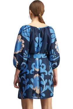 Style 1-2038028613-597 August Resortwear Blue Size 4 Floral Mini Belt Cocktail Dress on Queenly