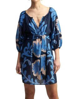 Style 1-2038028613-597 August Resortwear Blue Size 4 Summer Sleeves Cocktail Dress on Queenly