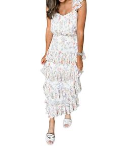Style 1-2777891430-74 RESET by Jane White Size 4 Floral 1-2777891430-74 V Neck Straight Dress on Queenly