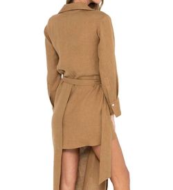 Style 1-3006729380-74 JUST BEE QUEEN Brown Size 4 Long Sleeve Sleeves High Neck Side slit Dress on Queenly